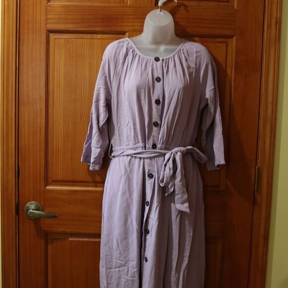 Mello Day Lavender Button Front Long Sleeve Belted Maxi Dress NWT Large - Picture 2 of 16